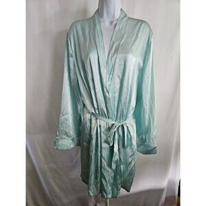 Linea Donatella Women’s Satin Robe Aqua Blue Belted Short Kimono Style Size XL
